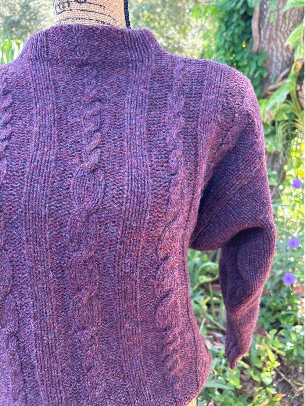 Women's Wool Cable Knit Pullover Sweater Purple Size M